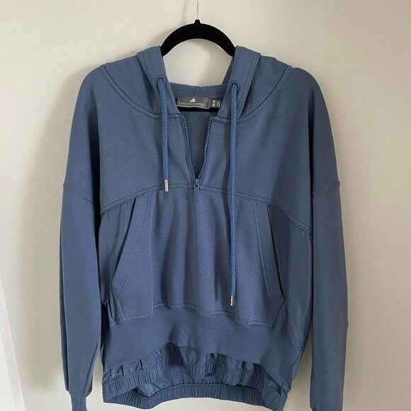 STELLA MACCARTNEY ADIDAS HIGH LOW HOODIE OVERSIZED BLUE QUARTER ZIP SIZE M - Picture 1 of 7